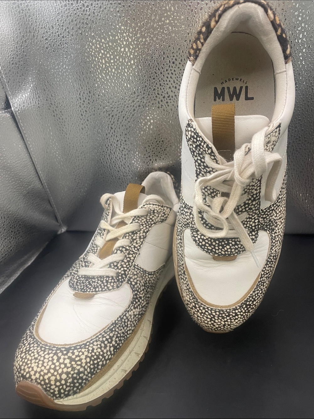 Madewell MWL Women's White & Tan Speckled Leather Sneakers 000900